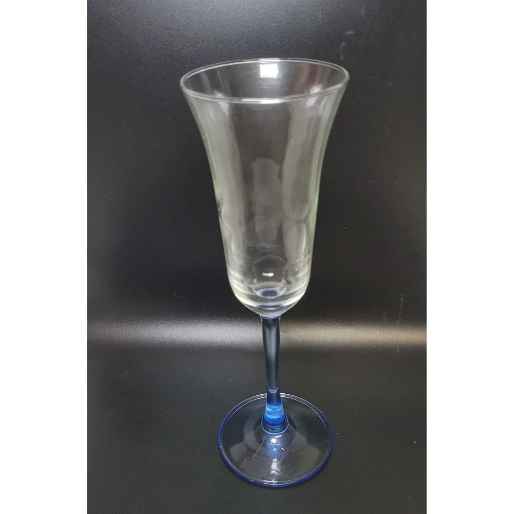 France Luminarc Blue Stemmed‎ Glass Vintage Champagne Flute 9 inch
